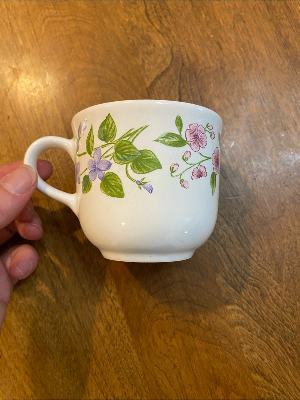 Corelle White Mug with Pink and Purple Floral Vine